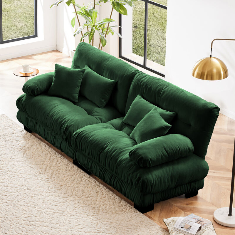 2-Seater Cloud Couch for Living Room, Chenille Fabric Sofa with 2 Lumbar & 2 Throw Pillows, High-Resilience Foam image number 2