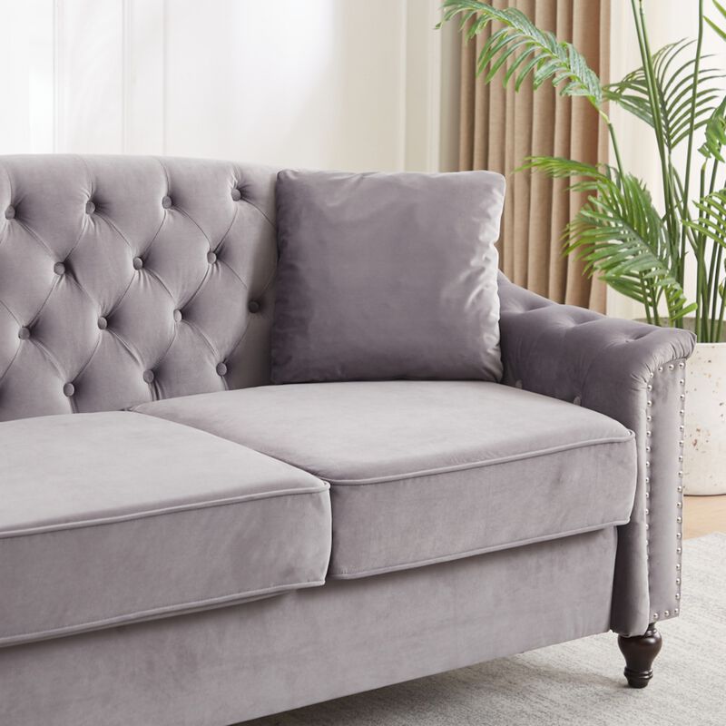 Snump 82" Velvet Chesterfield Sofa image number 6