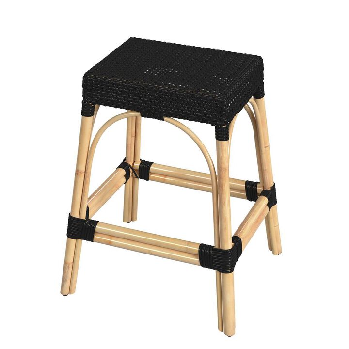 Butler Specialty Robias Rectangular Rattan 24.5 Counter Stool, Black