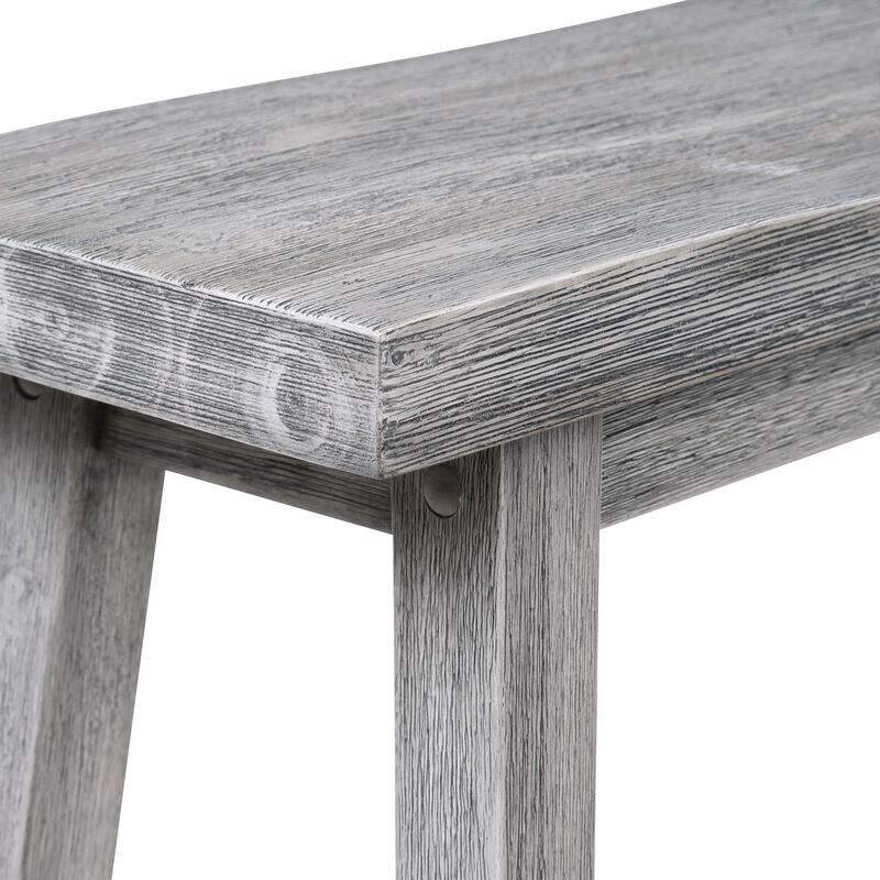 Saddle Design Wooden Bench with Grain Details, Gray - Benzara