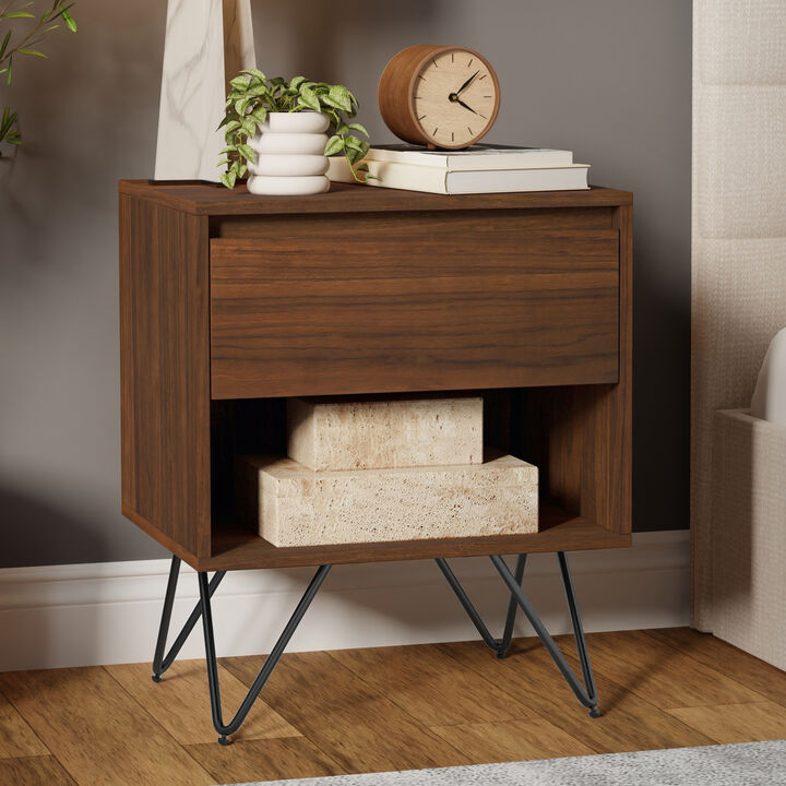 Hunter  20 inch Wide Industrial Modern Nightstand in Walnut