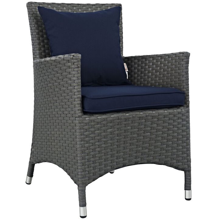 Modway Sojourn Wicker Rattan Outdoor Patio Sunbrella Fabric Dining Chair in Canvas Navy