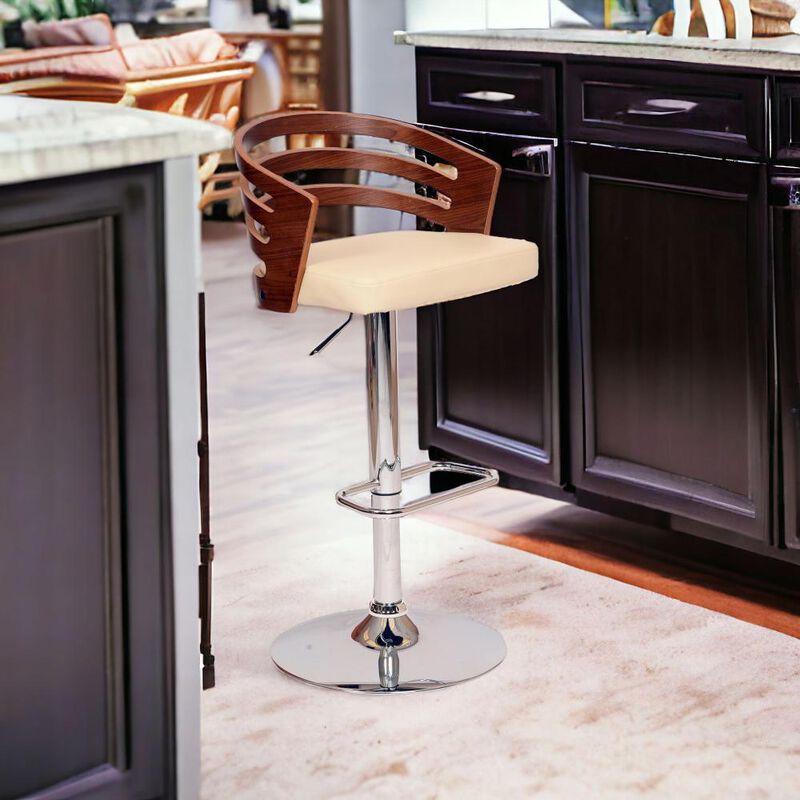 Hivvago 25 Inch Cream And Silver Iron Swivel Low Back Adjustable Height Bar Chair