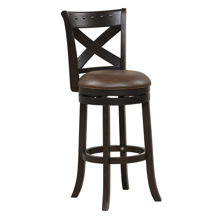 Swivel Bar Stool with Curved Backrest PU Leather Seat and Footrest