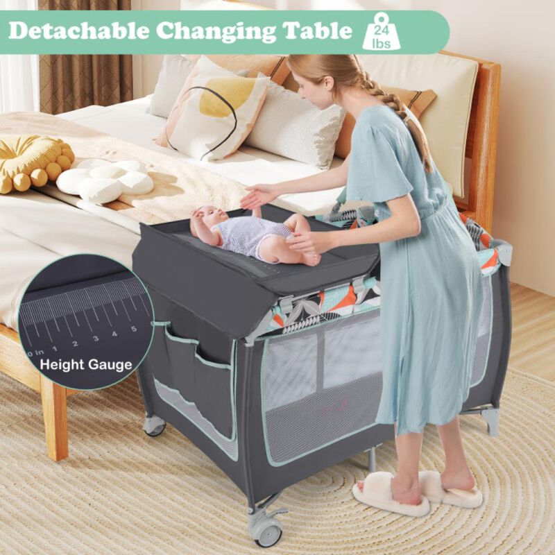 Hivvago 3-in-1 Portable Baby Playard with Zippered Door and Toy Bar