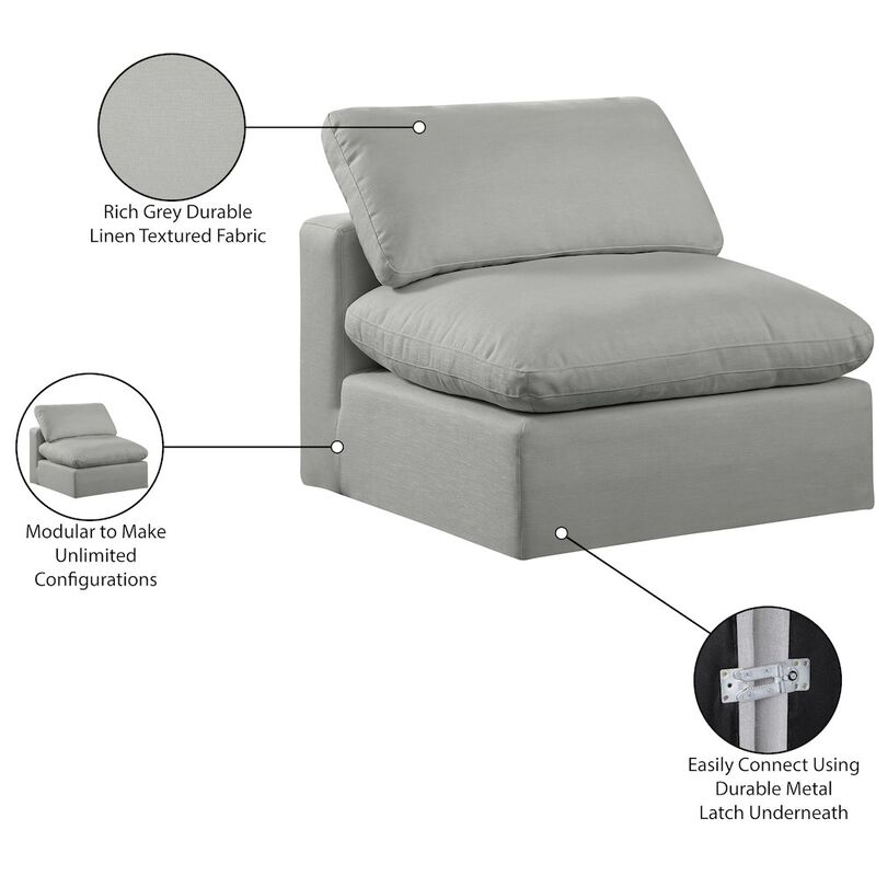 Meridian Furniture Comfy Grey Linen Textured Fabric Modular Armless Chair
