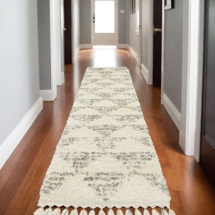 HomeRoots Geometric Shag Runner Rug With Fringe