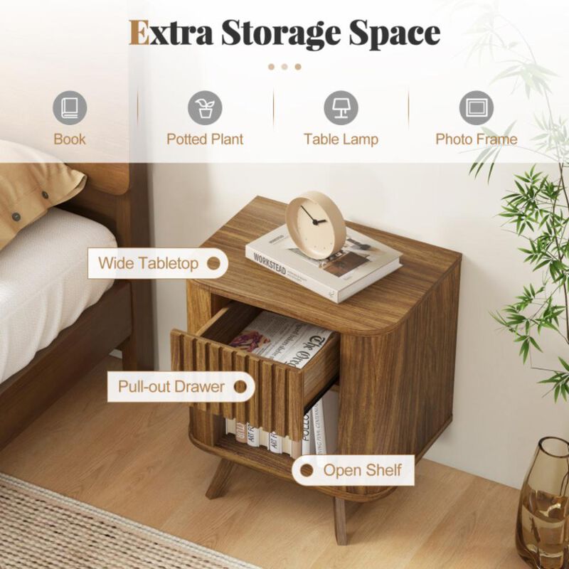 Hivvago Mid-century Wood Nightstand with Drawer and Open Shelf