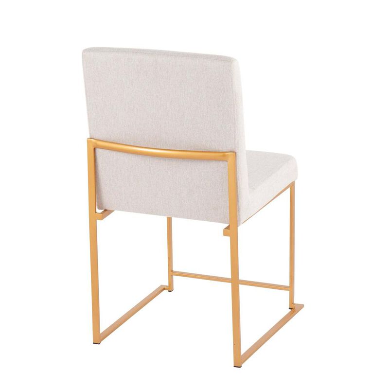 LumiSource Gold Steel, Beige Fabric High Back Fuji Dining Chair - Set of 2