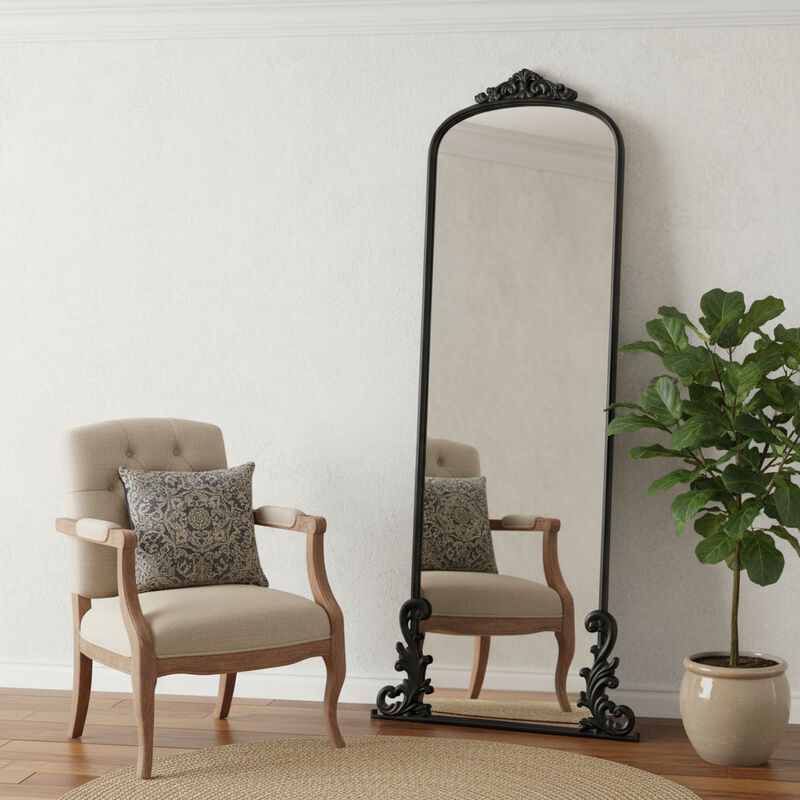 HomeRoots 68" Black Metal Arch Framed Full Length Mirror image number 1