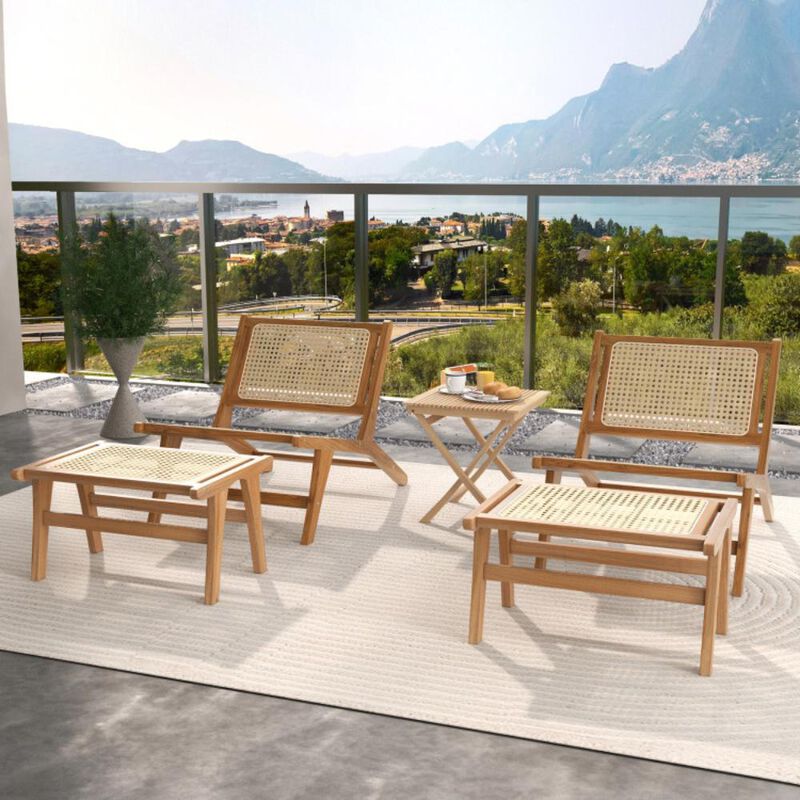 Hivvago Mid Century Modern Accent Chair Farmhouse Handwoven Rattan Chair with Ottoman