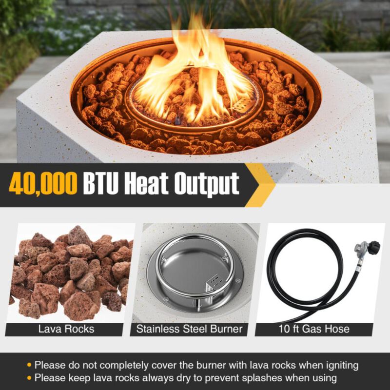 Hivvago 40000 BTU 28 Inch Hexagon Terrazzo Propane Fire Pit Table with Stainless Steel Burner
