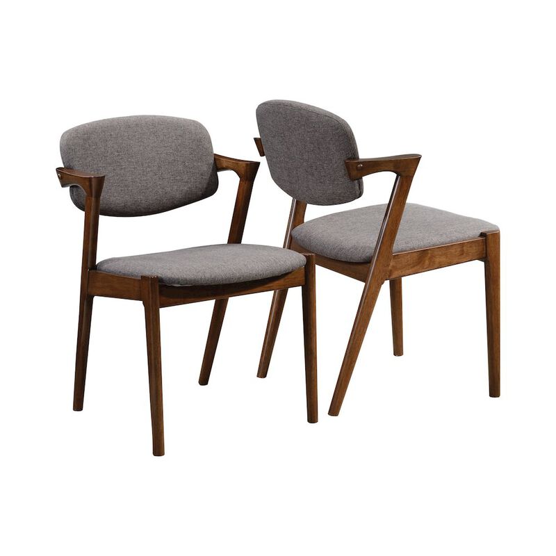 Simple Relax Set of 2 Dining Side Chairs in Grey and Dark Walnut image number 2