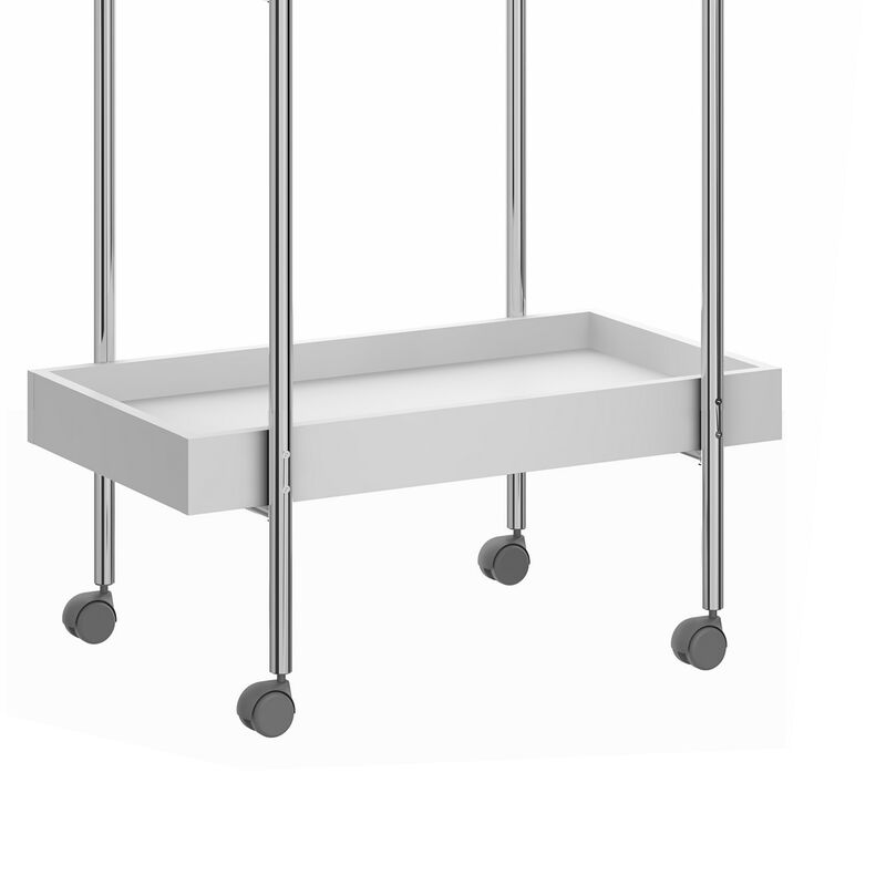Storage Cart with 2 Tier Design and Metal Frame, White and Chrome-Benzara