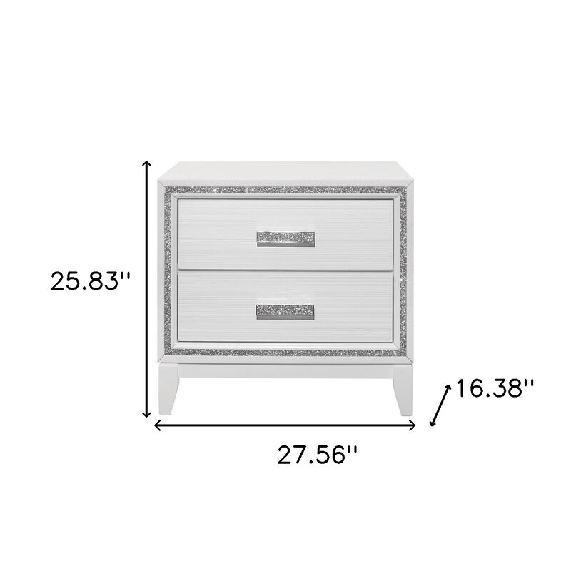 Bedroom Nightstand with Two Drawers – Wood Bedside Table with Crystal Bling