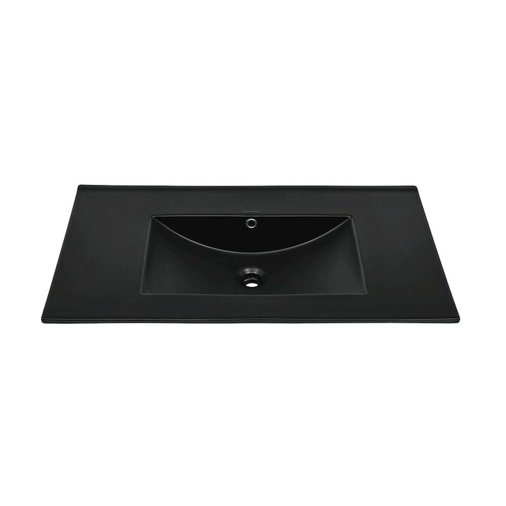 36" Zero Hole Vanity Sink Top in Glossy Black
