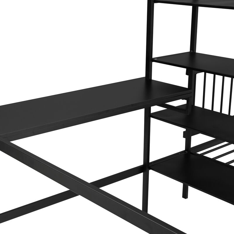 Whisen Full Over Twin Metal Bunk Bed with Built-in Desk, Shelves and Ladder