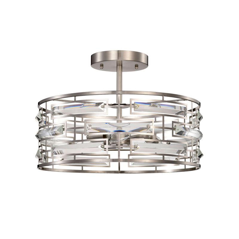 Ariel 17.2" Satin Nickel 3-Light Drum Shade Clear Glass Prism Flush Mount image number 3