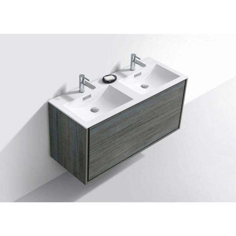 Kubebath DeLusso 48 Double Sink Ocean Gray Wall Mount Modern Bathroom Vanity