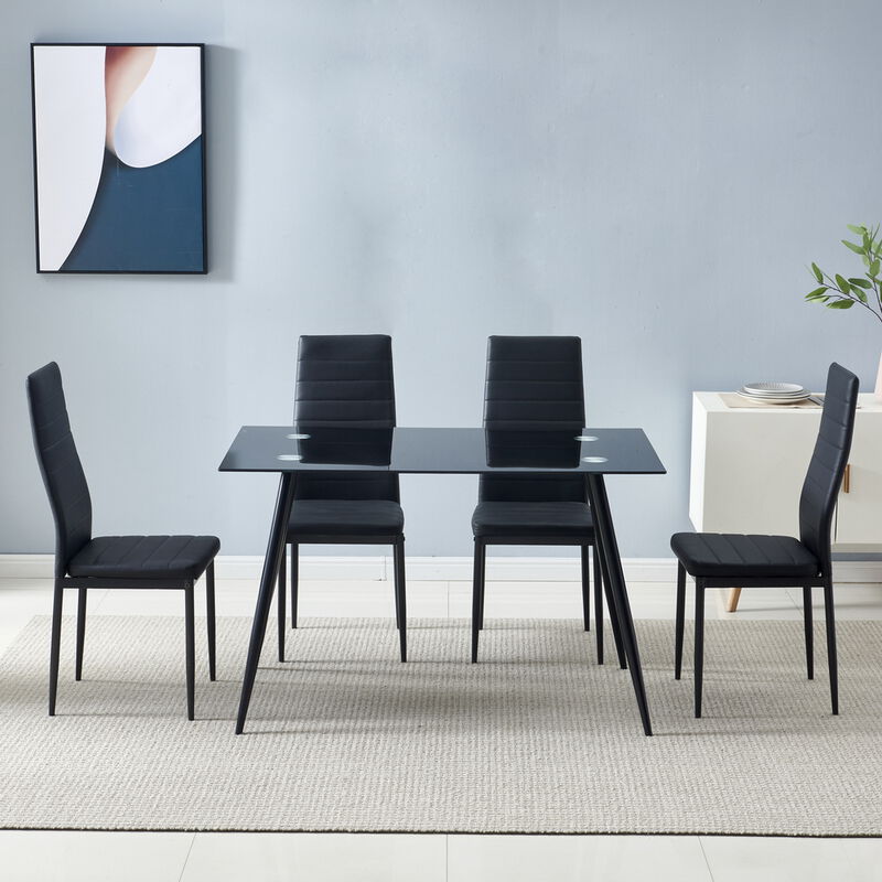 4pcs Elegant High Backrest Dining Chairs Assembled with Stripping Texture for Stylish and Comfortable Seating