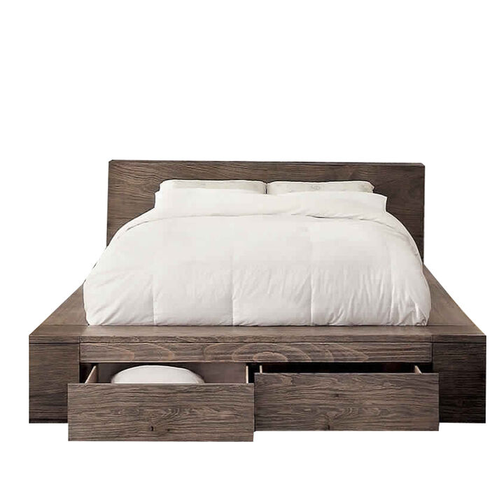 Transitional Style Wooden California King Size Bed with 2 Drawers, Brown