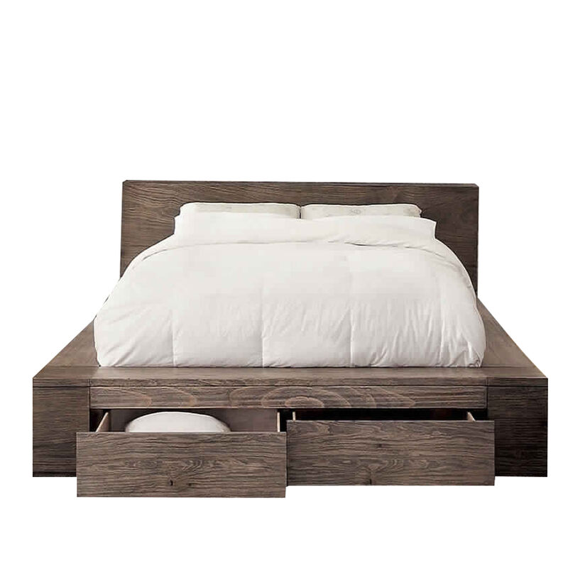 Transitional Style Wooden California King Size Bed with 2 Drawers, Brown