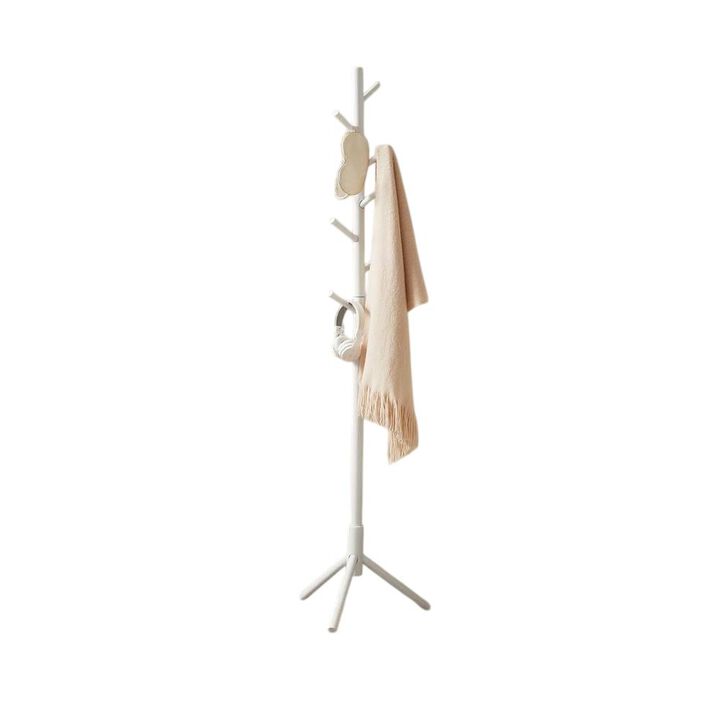 Hivvago Sturdy Solid Wood Coat Rack in White Finish with 8 Hooks