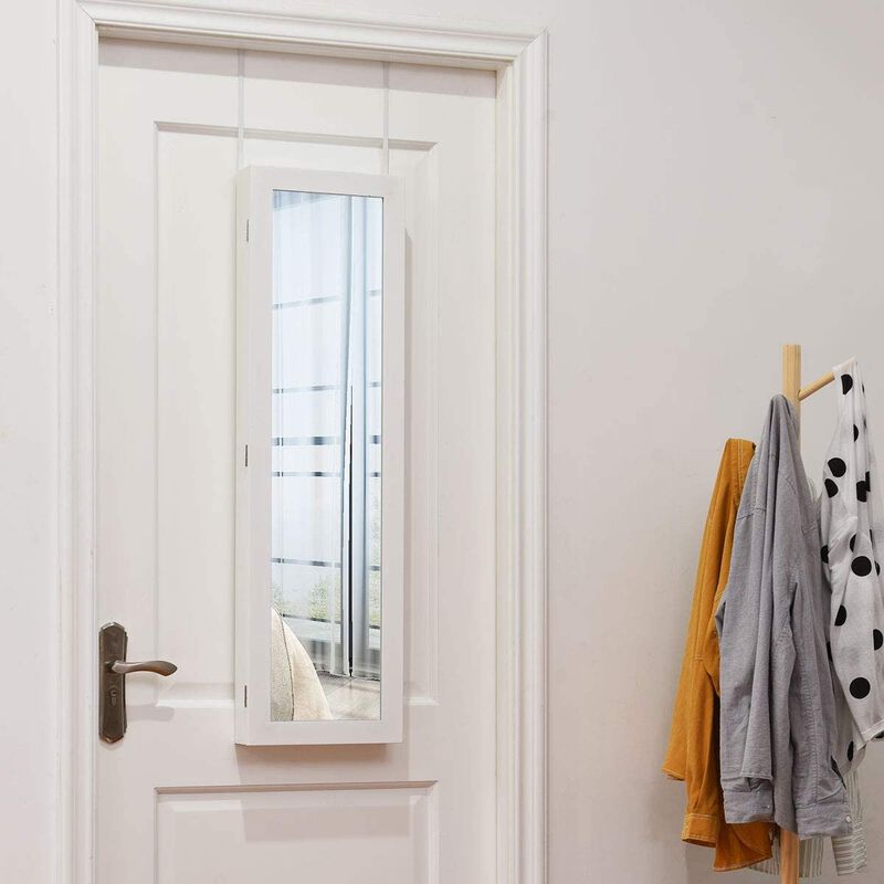 Full Length Mirror Jewelry Cabinet with Ring Slots and Necklace Hooks