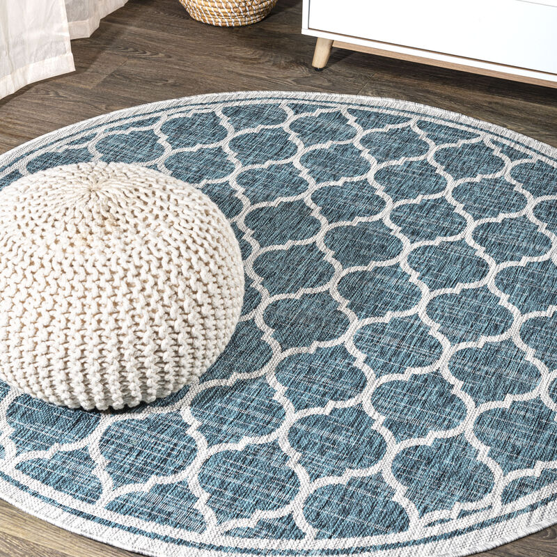 Trebol Moroccan Trellis Textured Weave Round Indoor/Outdoor Area Rug