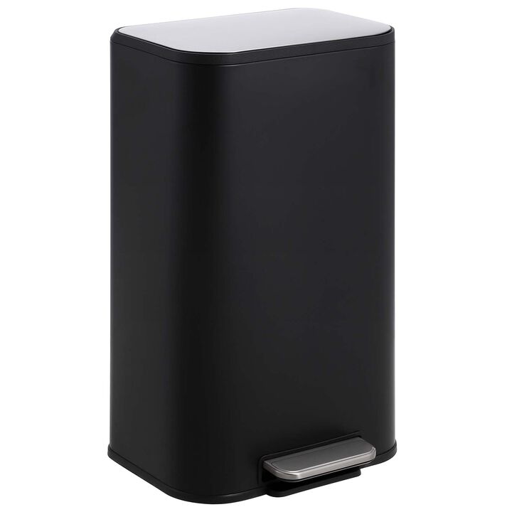Modern Stainless Steel Trash Can, Soft Close Lid, Step Pedal, Removable Inner Bucket, Rectangular Durable Design