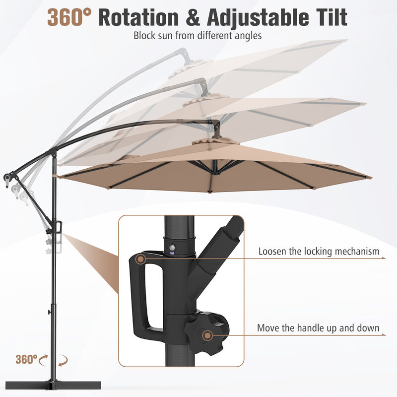 Offset Hanging Patio Umbrella with Base &ndash; Infinite Tilt Cantilever Design