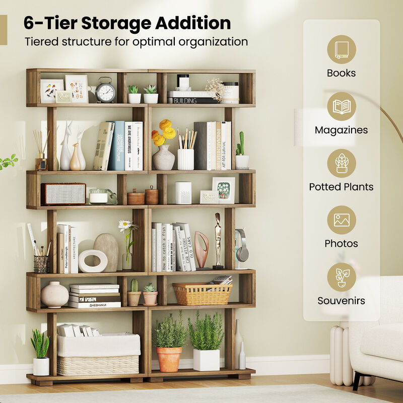 Tall 6-Shelf Bookcase with Anti-Tip Hardware – Freestanding Display Organizer