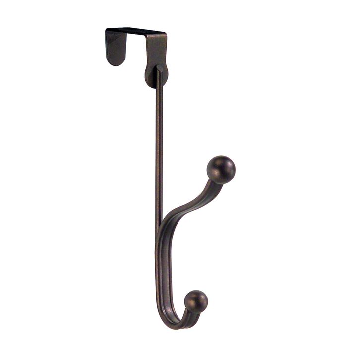 mDesign Metal Over Door Double Hook Storage Organizer Rack, 3 Pack - Bronze