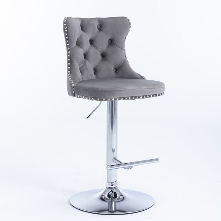 Streamdale Gray Swivel Velvet Bar Stools (Set of 2)
