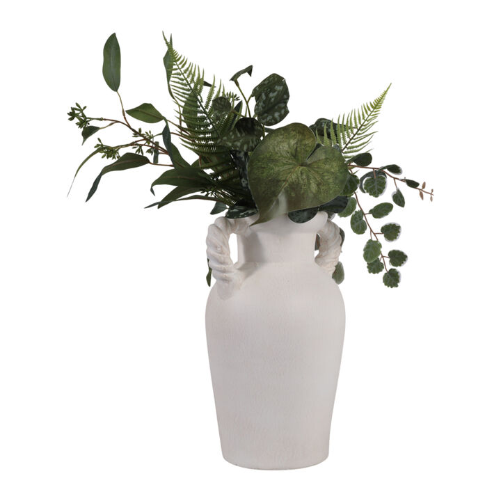 14x9" Twisted Handle Terracotta Vase, White