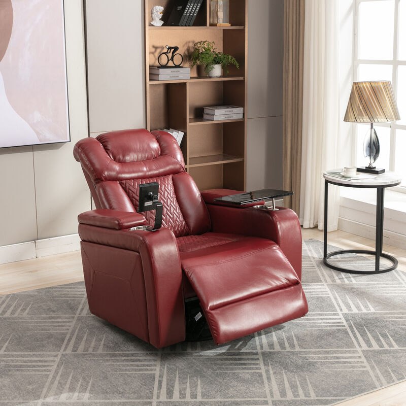 Merax 270 Degree Swivel PU Leather Power Recliner Individual Seat Home Theater Recliner with Comforable Backrest image number 3