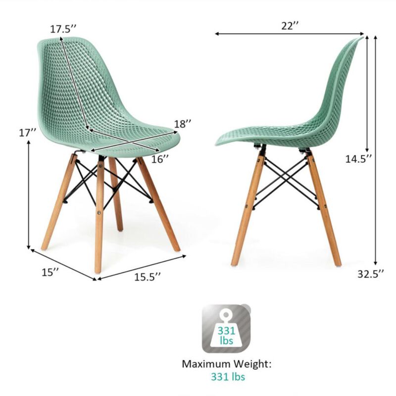 Hivvago 2 Pcs Modern Plastic Hollow Chair Set with Wood Leg