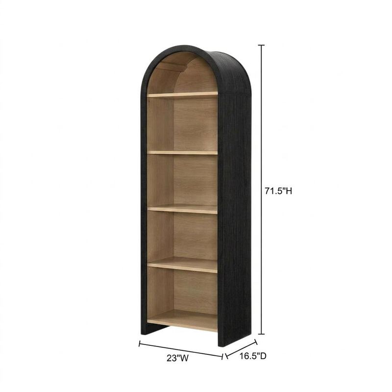 Arched Narrow Bookcase,Display Cabinet with Open Shelves Storage Cabinet, Black image number 2