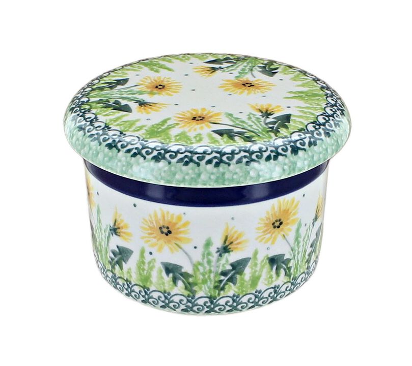 Blue Rose Polish Pottery Saffron French Butter Dish