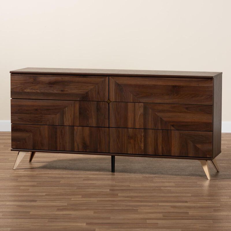 Baxton Studio Transitional Walnut Brown Finished Wood 6-Drawer Dresser