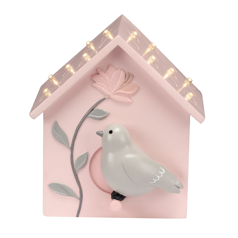 Lambs & Ivy Petals Pink/Gray Birdhouse Table Top Night Light LED Lamp
