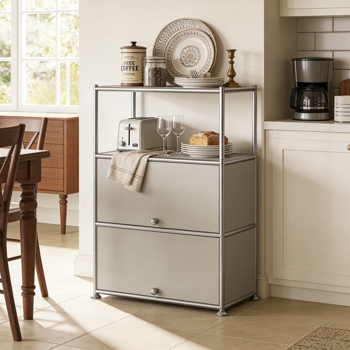 3-Tier Modular Metal Storage Cabinet with Adjustable Shelves, Metal Organizer for Apartment, Home & Office