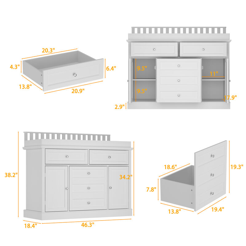 FUFU&GAGA Changing Table with Ample Storage and Adjustable Drawers, 46.3" W x 18.4" D x 38.2" H, White