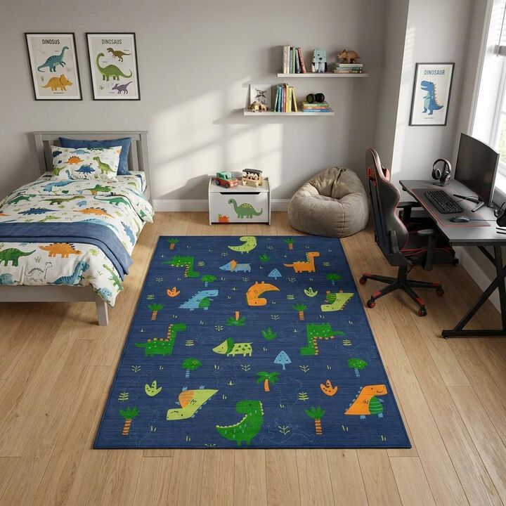 HomeRoots Dinosaurs Youthful Washable Area Rug