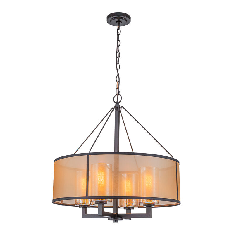24-Inch 4-Light Oil Rubbed Bronze Transisional Chandelier with Beige Drum Shade and Mercury Glass Dimmable for Dining Room or Foyer image number 0