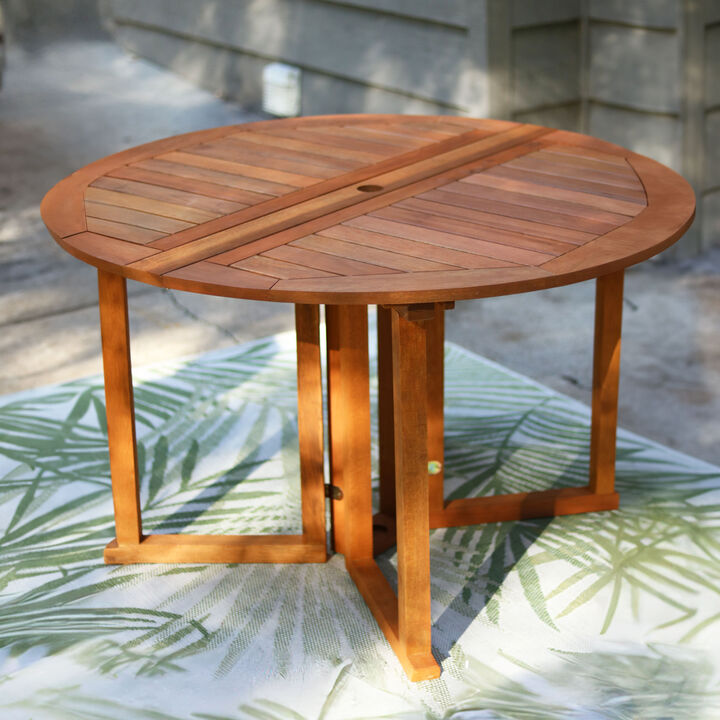 Sunnydaze Malaysian Hardwood Gateleg Patio Table with Teak Oil Finish