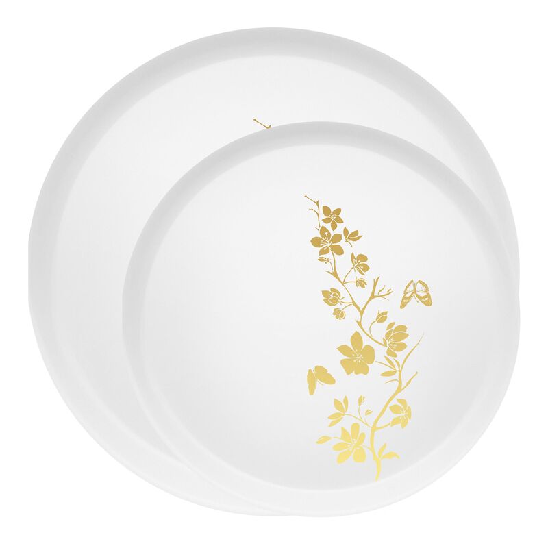 White with Gold Floral Plastic Dinnerware Value Set (120 Sets) image number 0