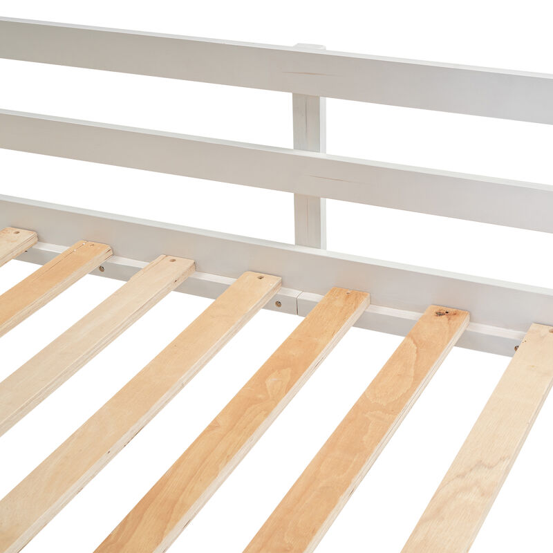 TATEUS Wood Twin Size House Bunk Bed with Roof