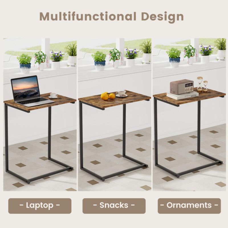 Hivvago C-shaped Industrial End Table with Metal Frame