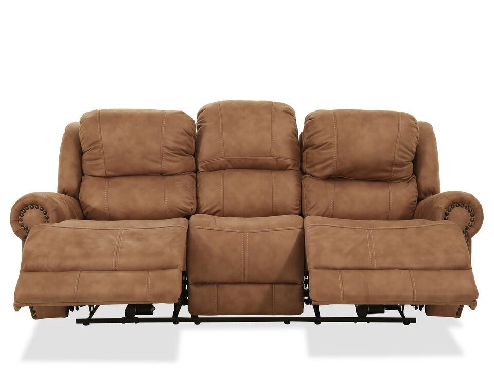 Boulevard Empire Power Reclining Sofa in brown with the two end seats reclined, against a white background.